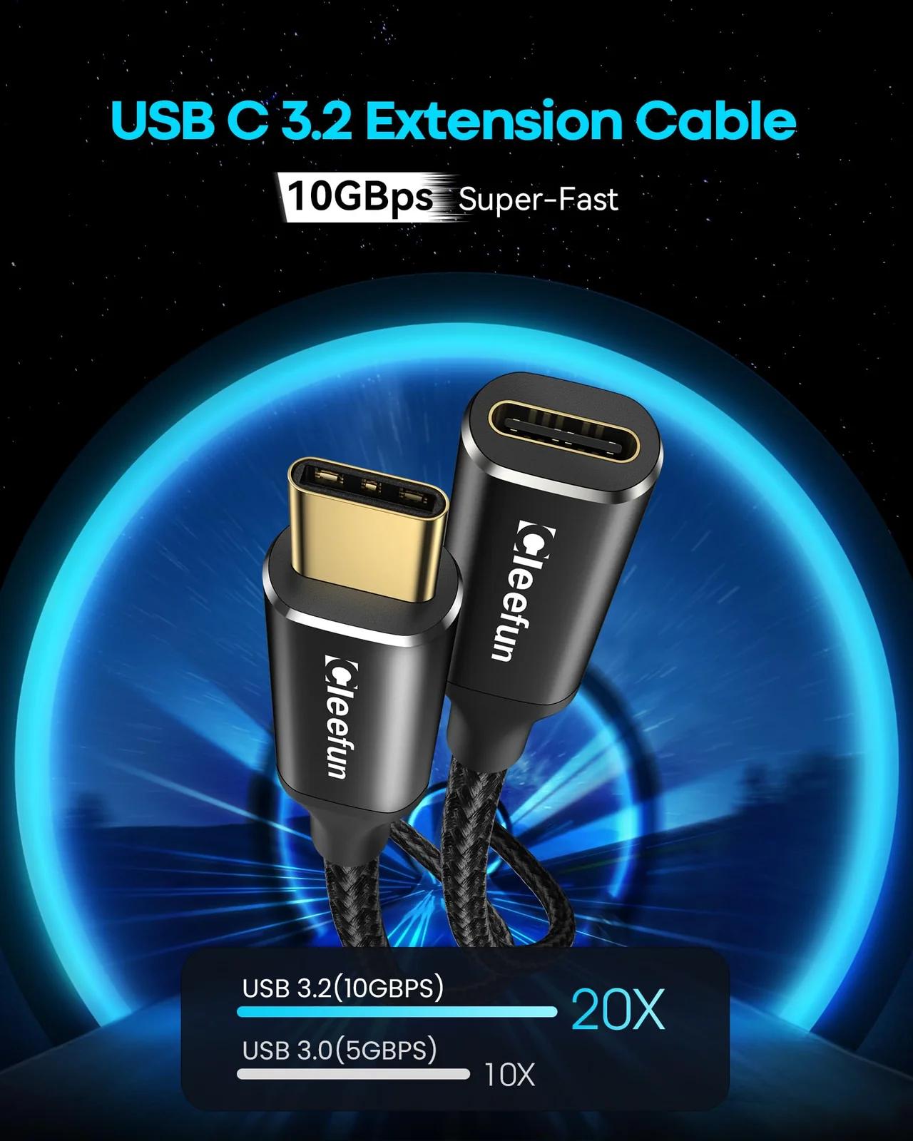 CLEEFUN vastupidav USB-C pikenduskaabel 30 cm — kiire laadimine – detailne vaade