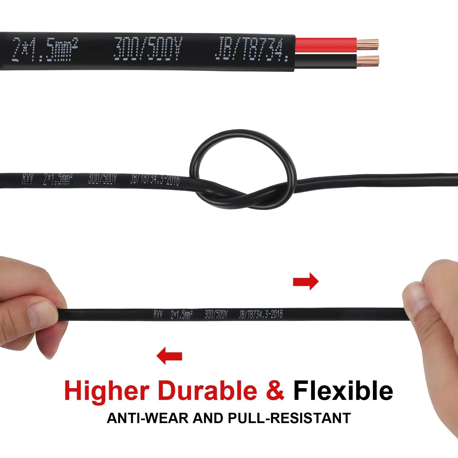 AOHEWEI vastupidav PVC-kaabel 2×1,5 mm² auto- ja paadikõlblik – lisavaade