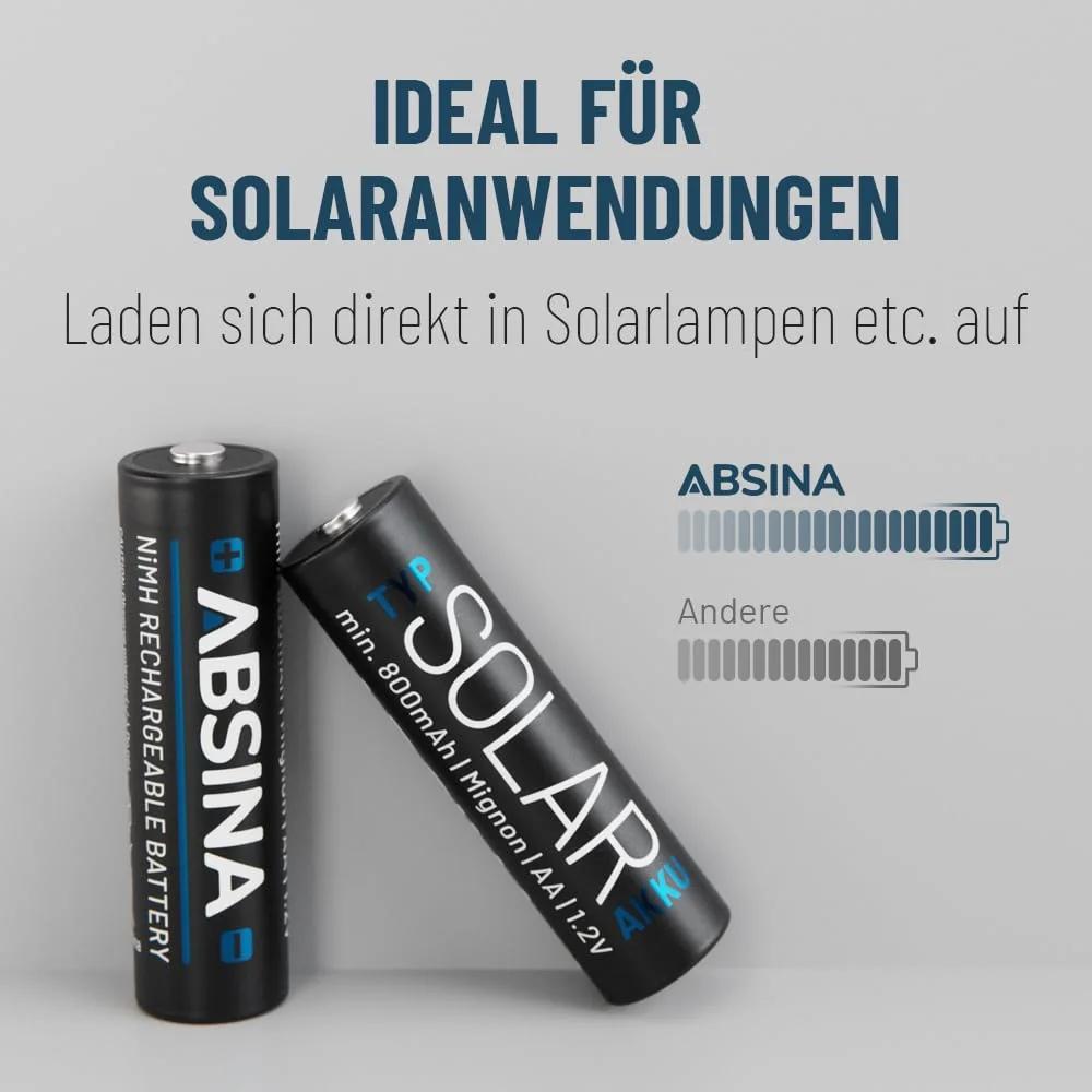 ABSINA päikeseakud AA 800mAh – vastupidav ja keskkonnasõbralik – lisavaade