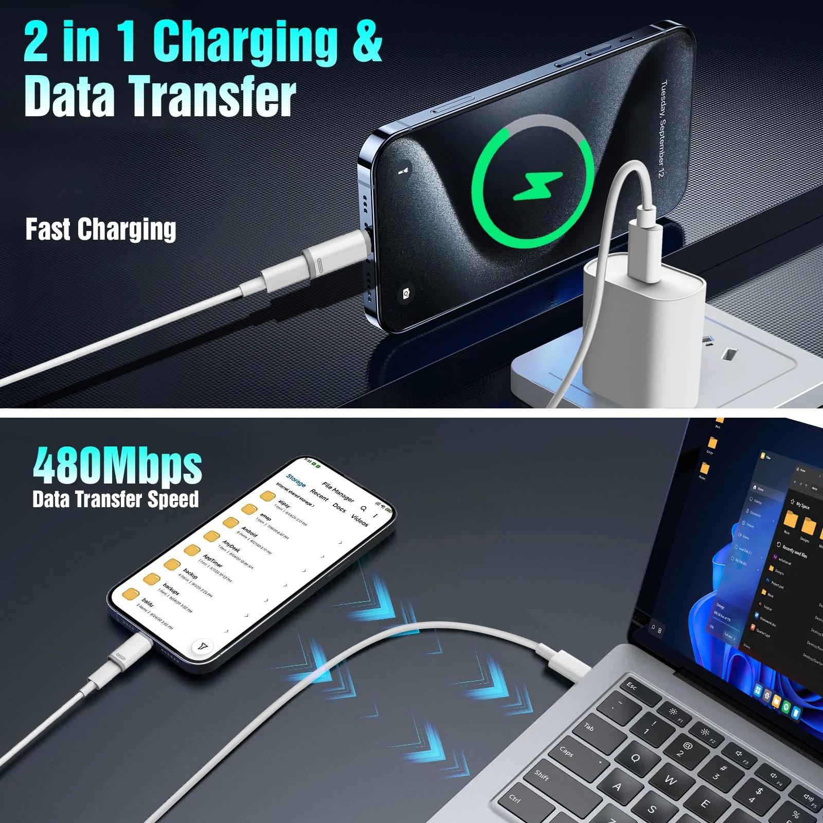 TiMOVO vastupidav laadimisadapter Lightning–USB-C koos rihmaga – kasutusnäide