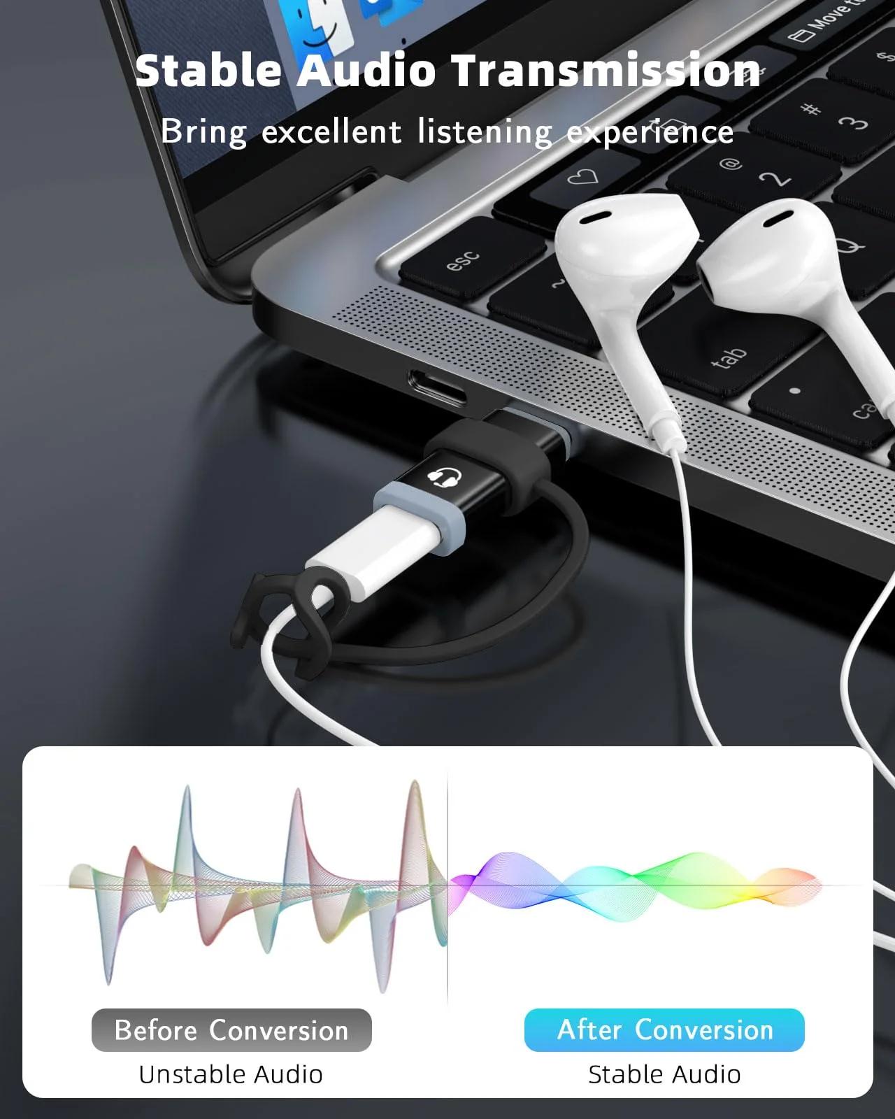 MoKo alumiiniumist audioadapter — Lightning kuni USB‑C heli – kasutusnäide