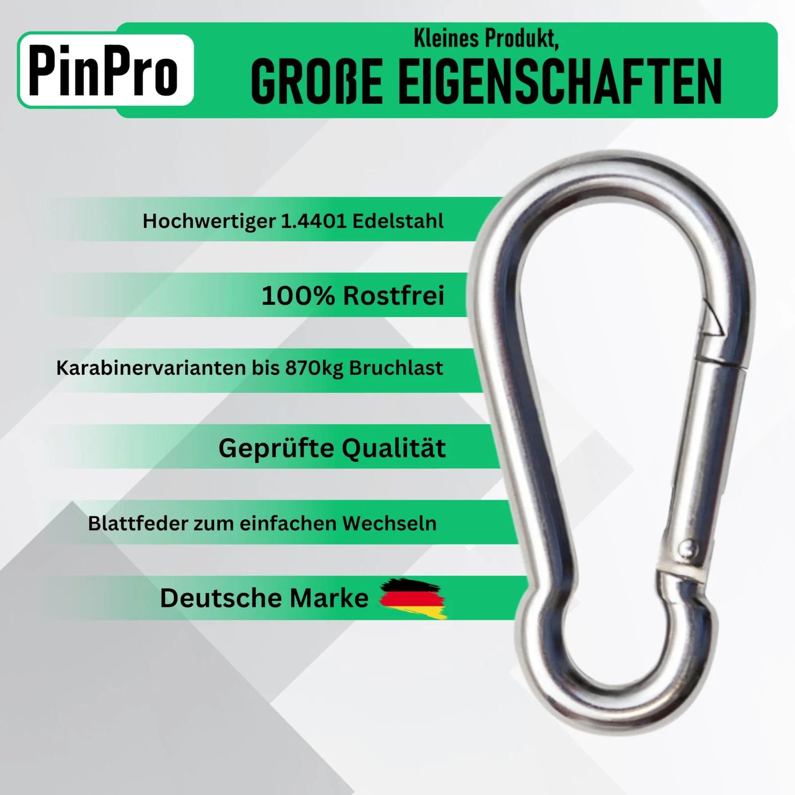 PinPro roostevaba A4 karabiin 40x4mm – tugev ja vastupidav – detailne vaade