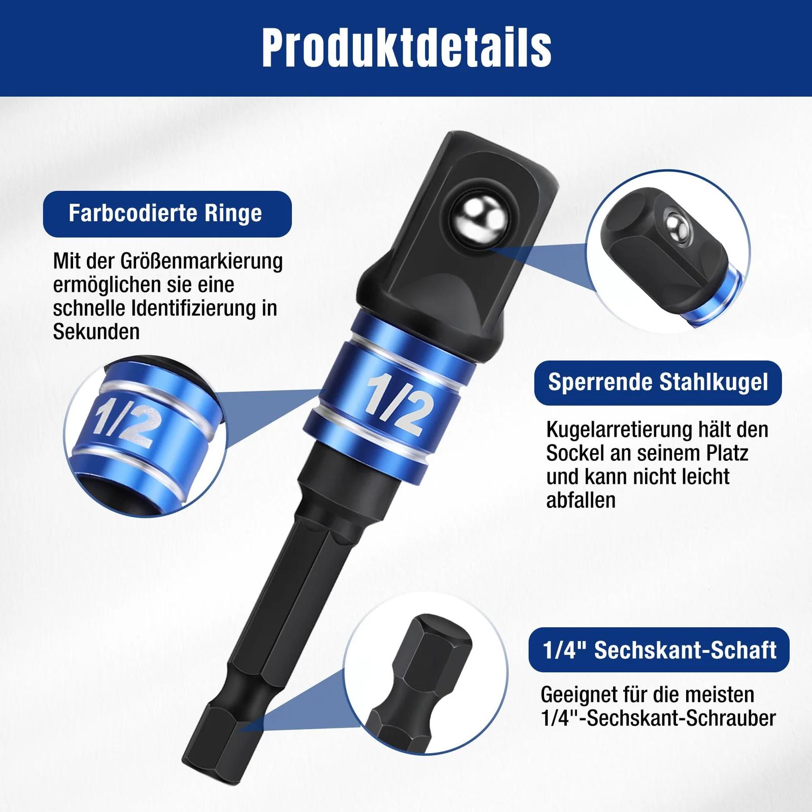 WORKPRO vastupidav 3-osaline bit-adapter komplekt töö ja kodu – pakend ja tarvikud