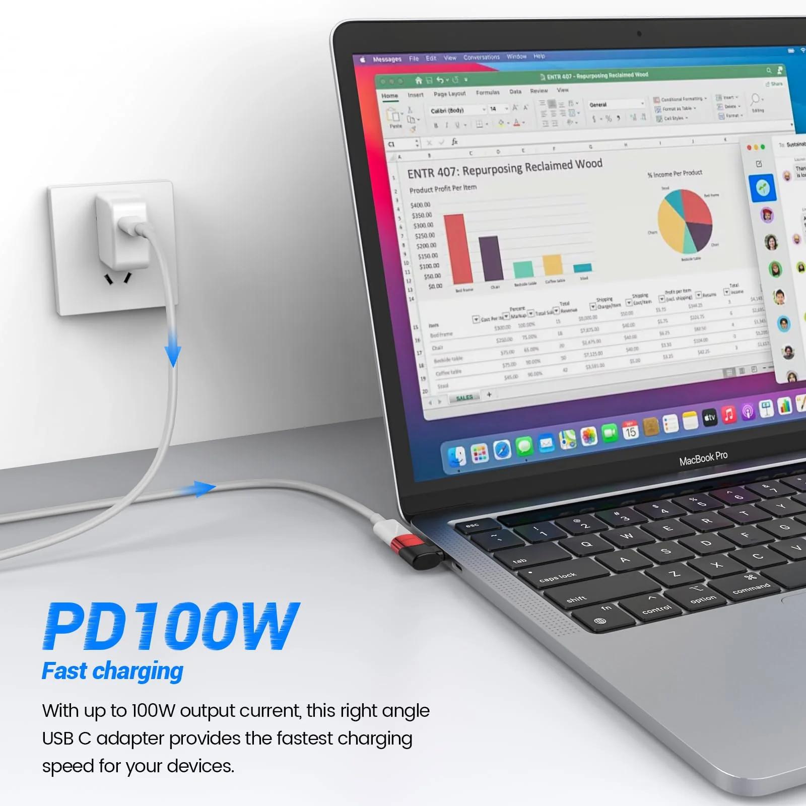 MOGOOD õhuke USB‑C 90° adapter – kaitse ja korraldus – kasutusnäide