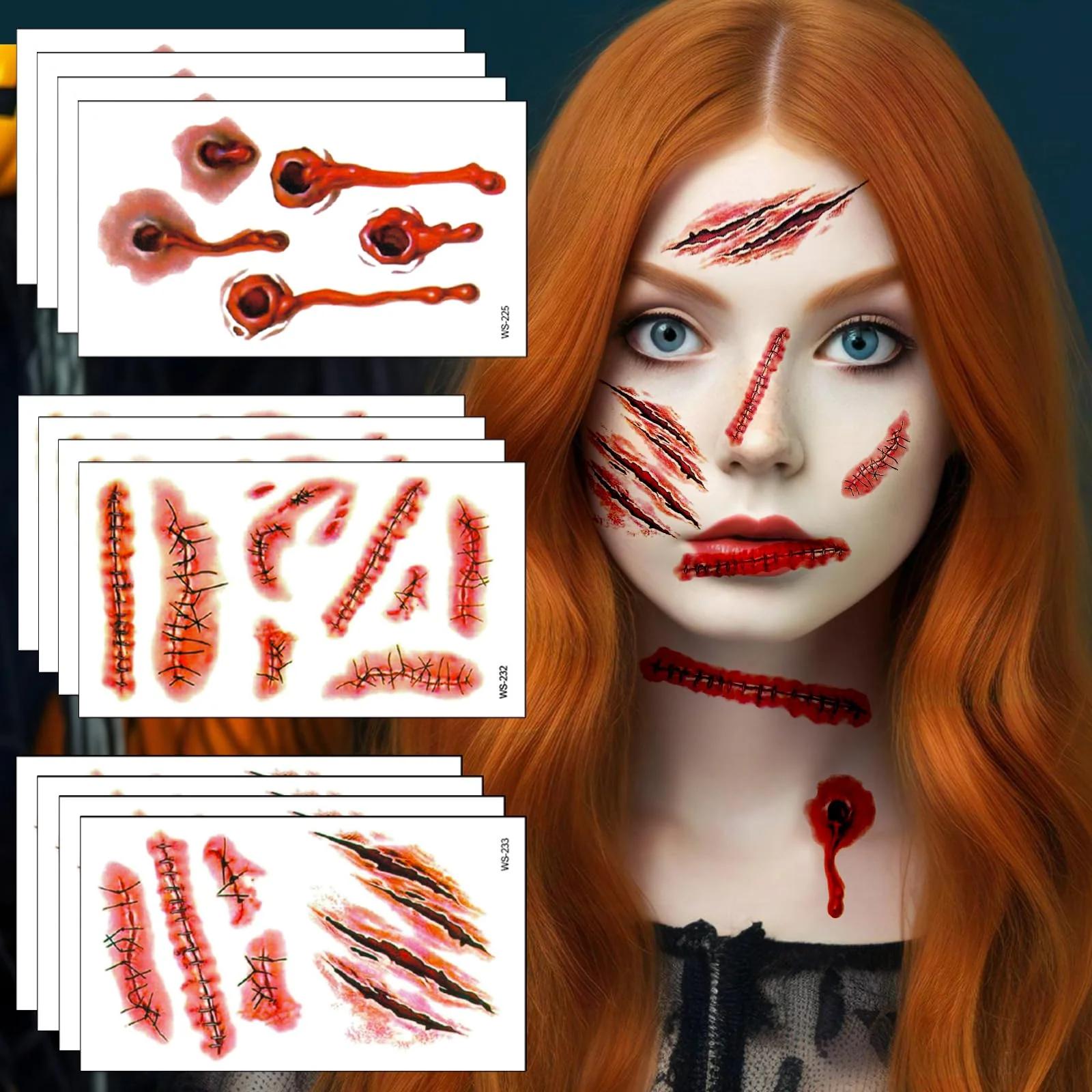 JOYEASE realistlik Halloween šokk-tätoveeringute komplekt (12