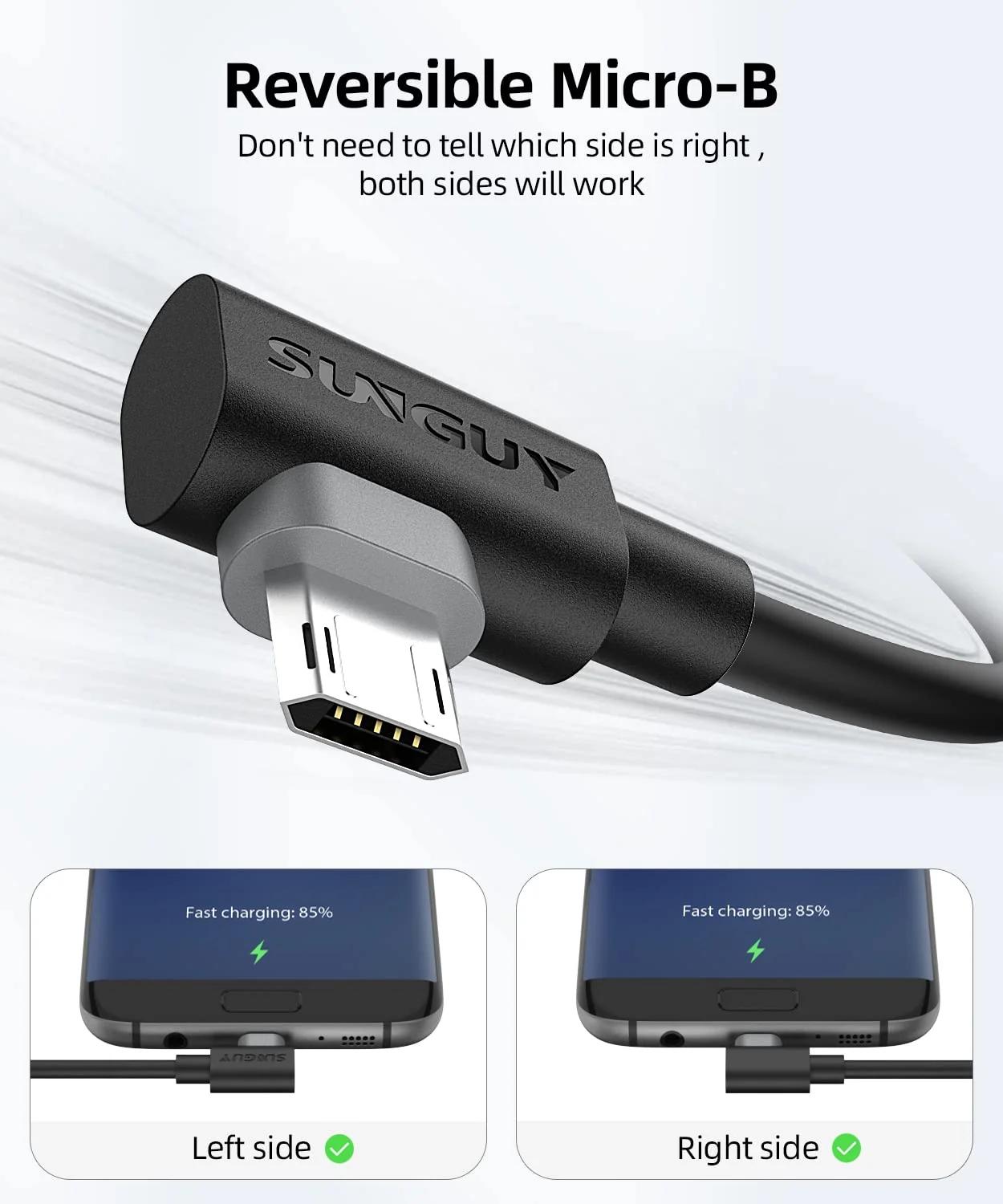 SUNGUY vastupidav 90° Micro USB kaabel – kompaktne laadimine – kasutusnäide