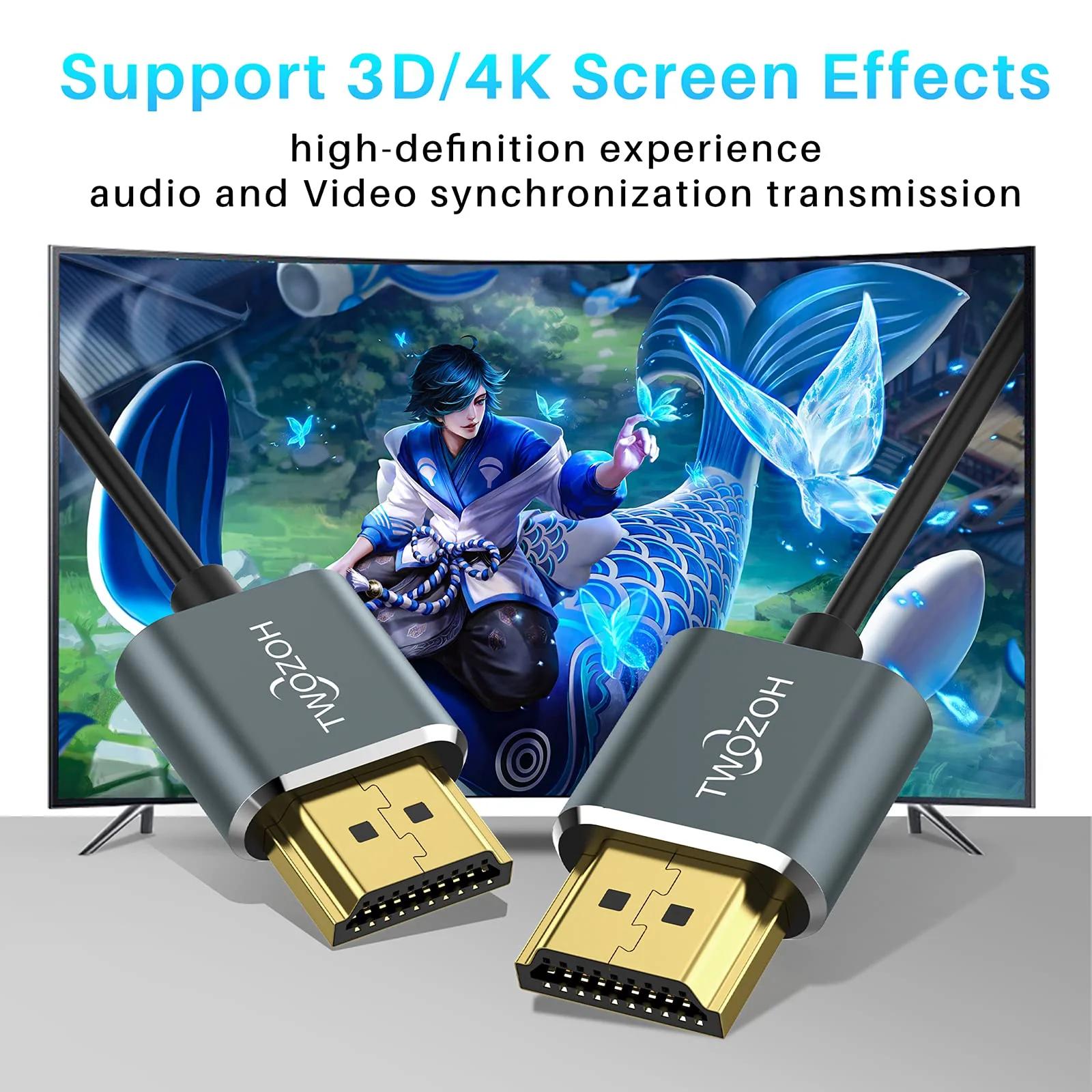 Twozoh õhuke 4K HDMI-kaabel 5 m – paindlik ja kompaktne – pakend ja tarvikud