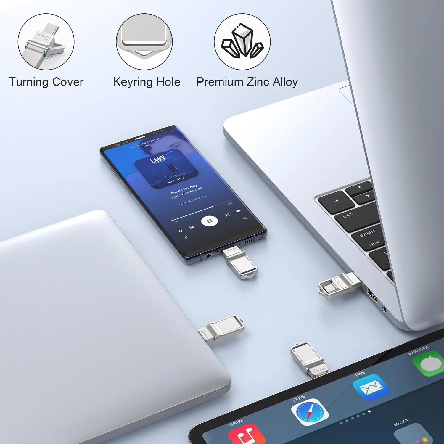KOOTION vastupidav 256GB USB-C mälupulk – kiire andmesalvestus – pakend ja tarvikud