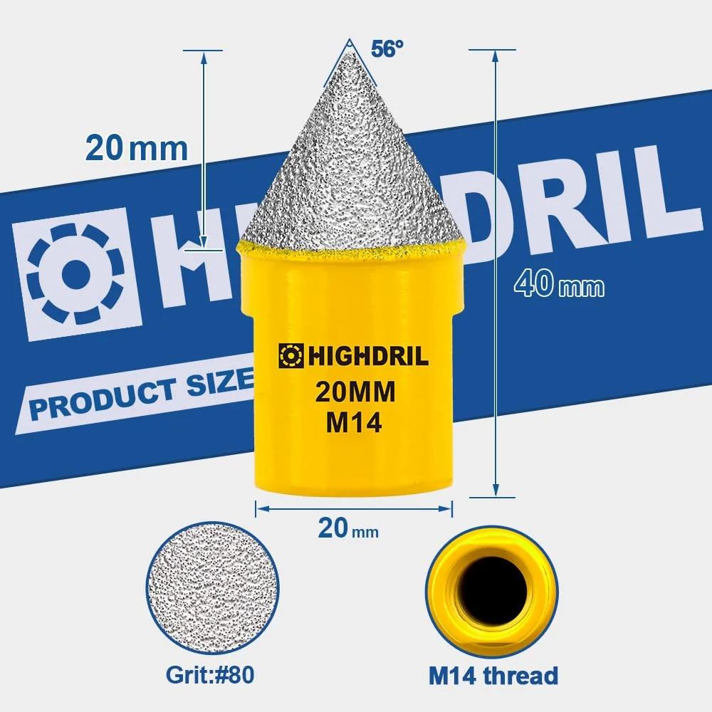 HIGHDRIL 20 mm teemantfrees M14 — täpne kivi- ja plaaditöö – detailne vaade