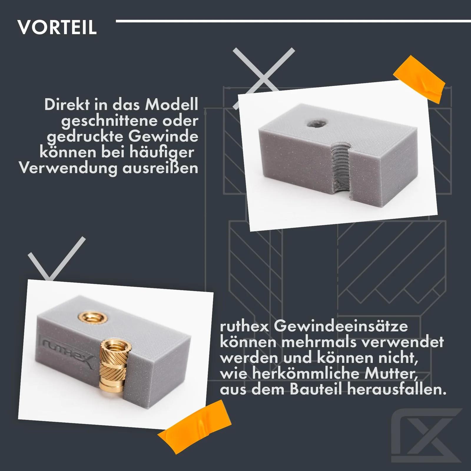 ruthex messingist sisekeere 3D-trükile — vastupidav #4-40 – kasutusnäide