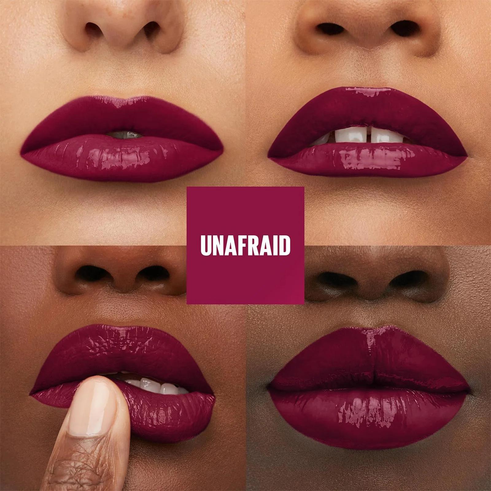 MAYBELLINE pikaajaline vinyl-huulepulk — intensiivne sära – pakend ja tarvikud