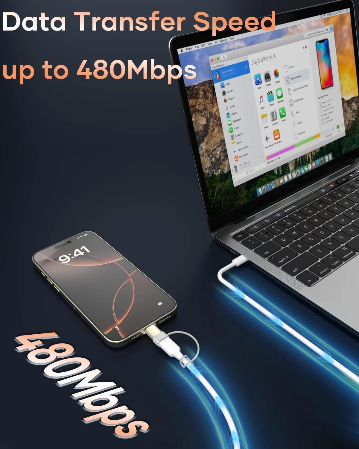 layajia alumiiniumist Lightning–USB-C adapter kahepakis – kasutusnäide