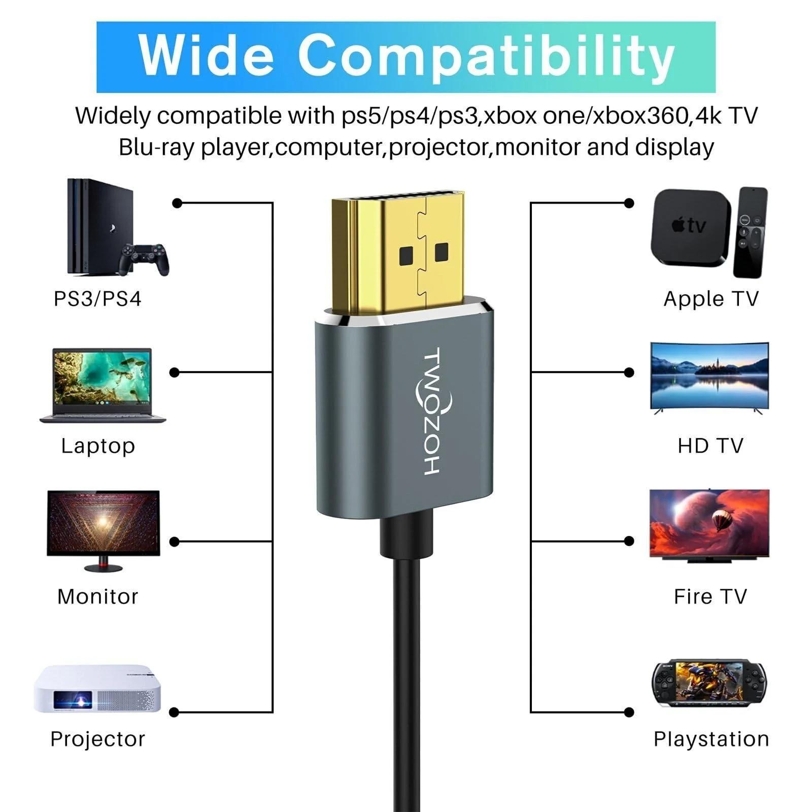 Twozoh õhuke 4K HDMI-kaabel 5 m – paindlik ja kompaktne – detailne vaade