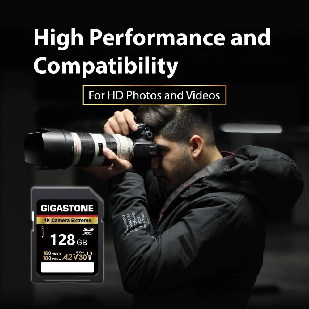 Gigastone vastupidav 128GB SDXC kaardiga 4K salvestus – kasutusnäide