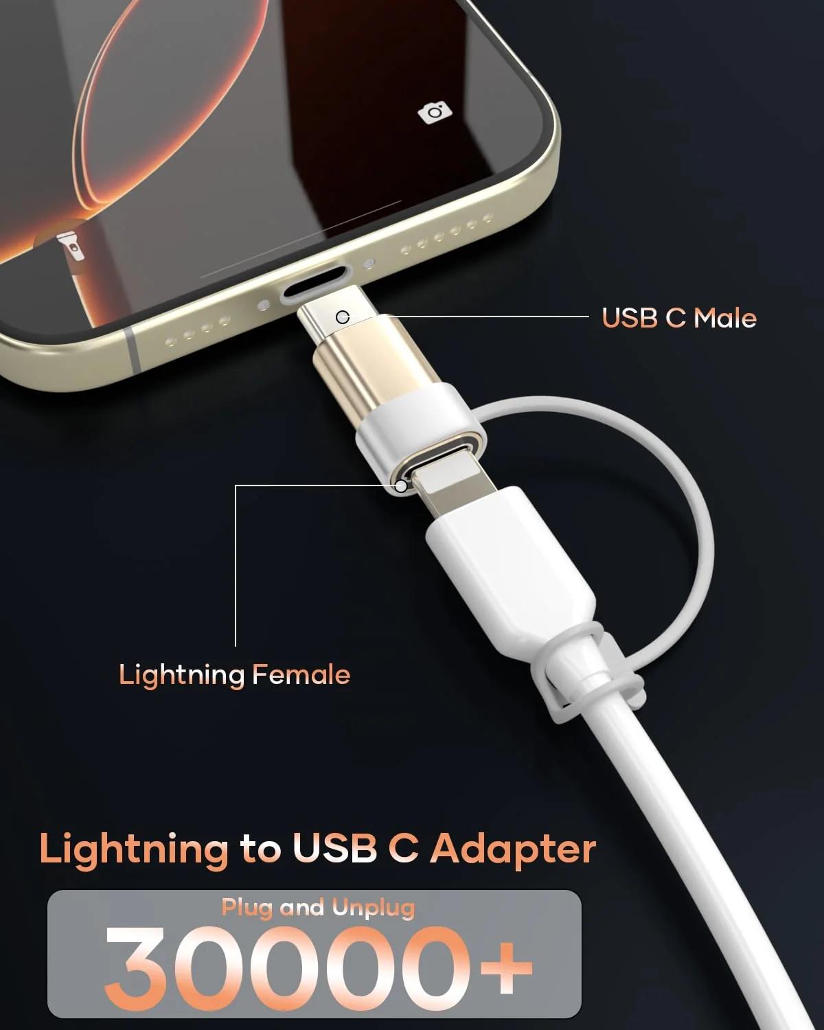 layajia alumiiniumist Lightning–USB-C adapter kahepakis – lisavaade