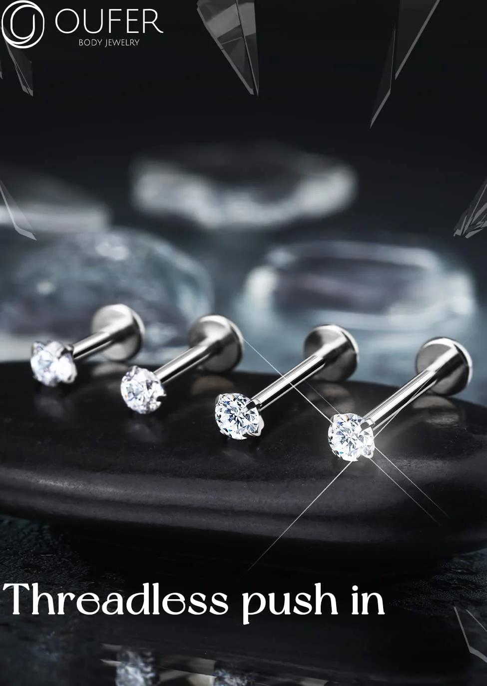 OUFER Body Piercing titaanist helix/tragus 6 mm elegantne – pakend ja tarvikud