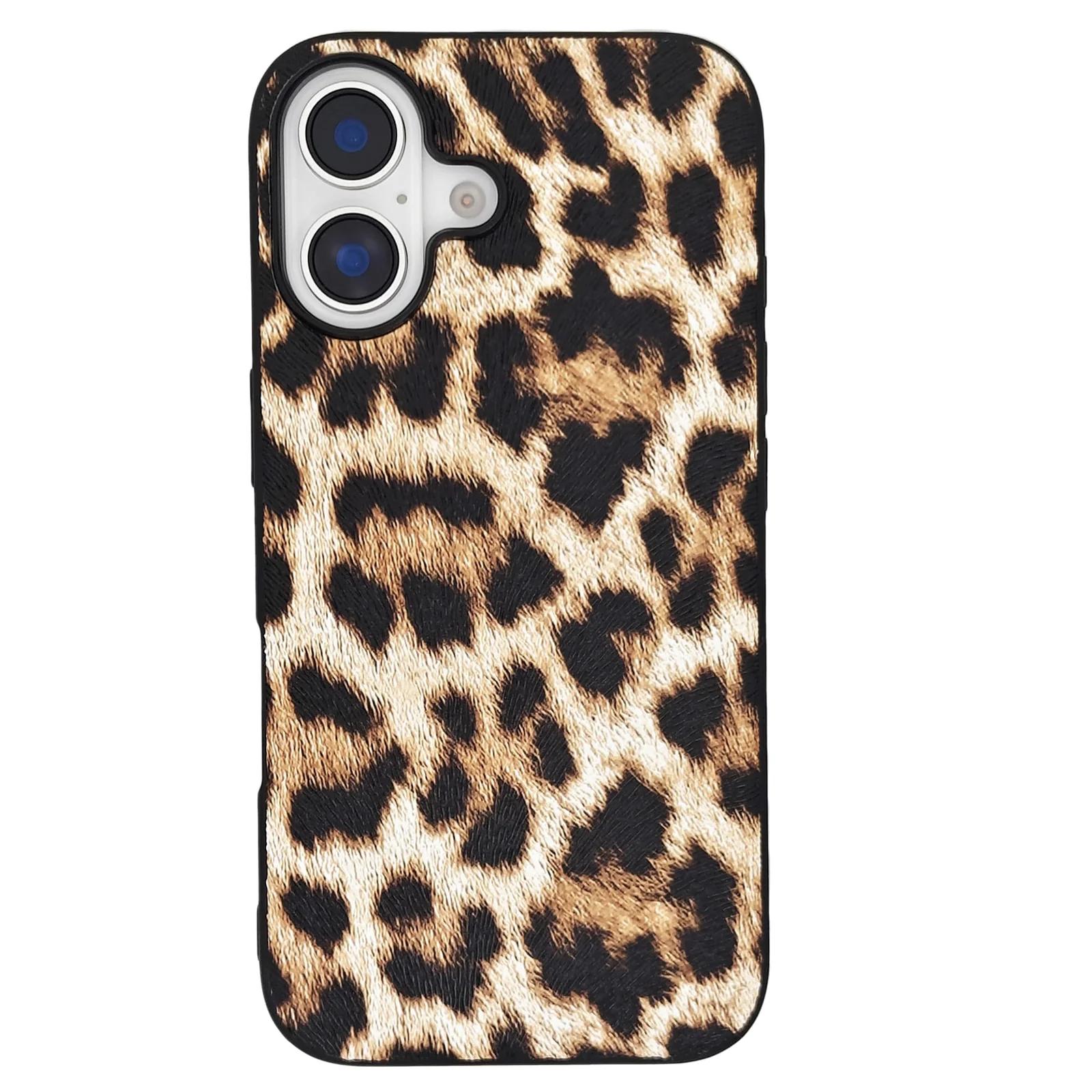 DMaos stiilne kunstnahast Leopard-ümbris iP 16 Pro – detailne vaade