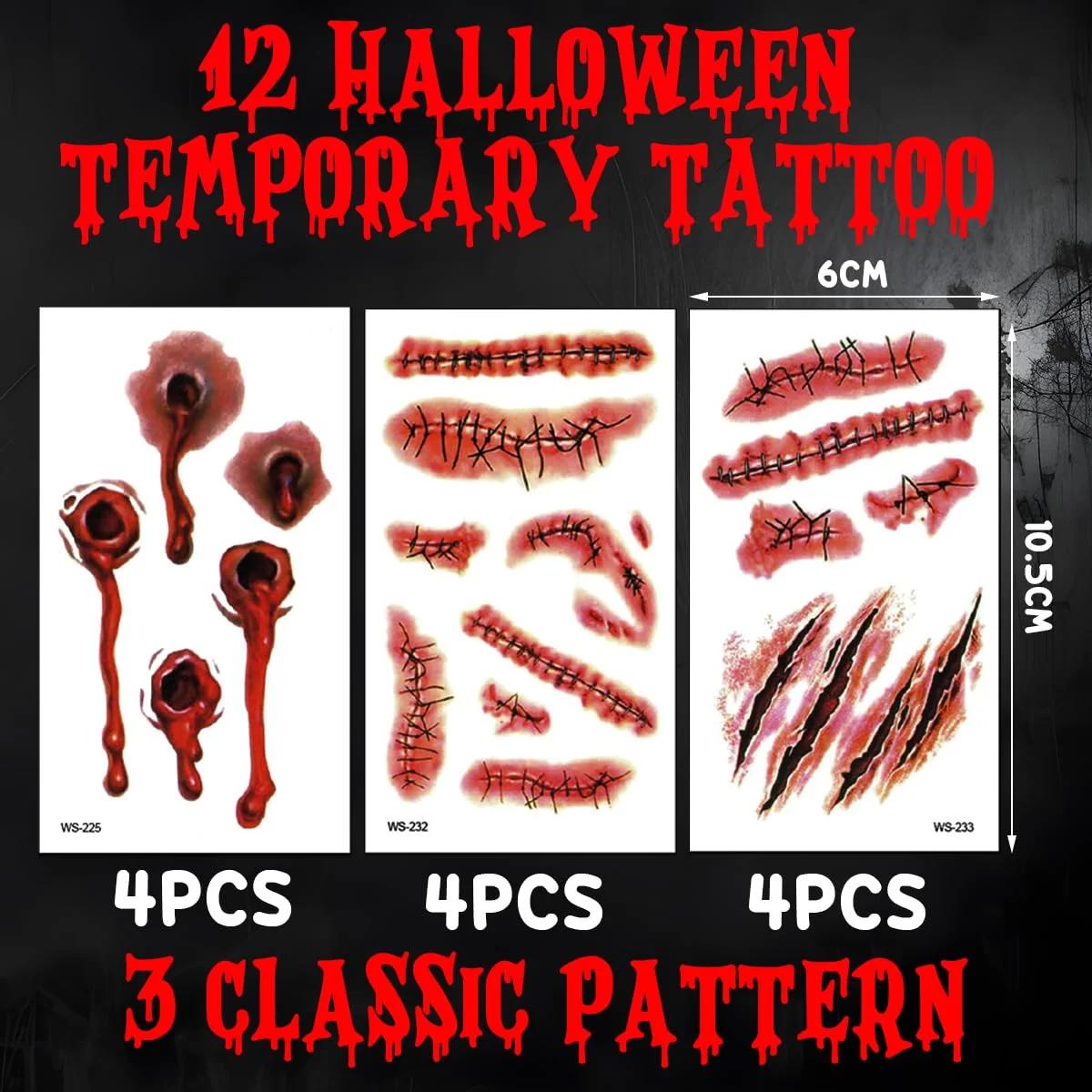 JOYEASE realistlik Halloween šokk-tätoveeringute komplekt (12 – detailne vaade