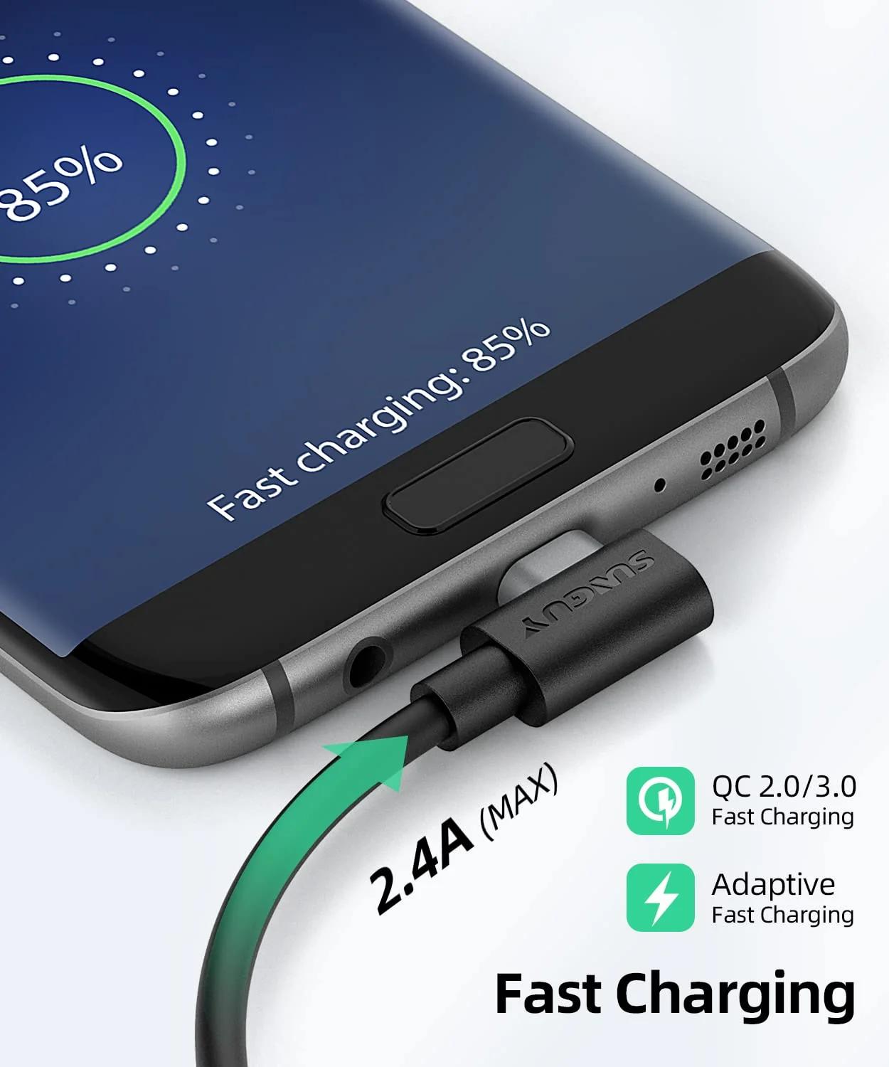 SUNGUY vastupidav 90° Micro USB kaabel – kompaktne laadimine – lisavaade