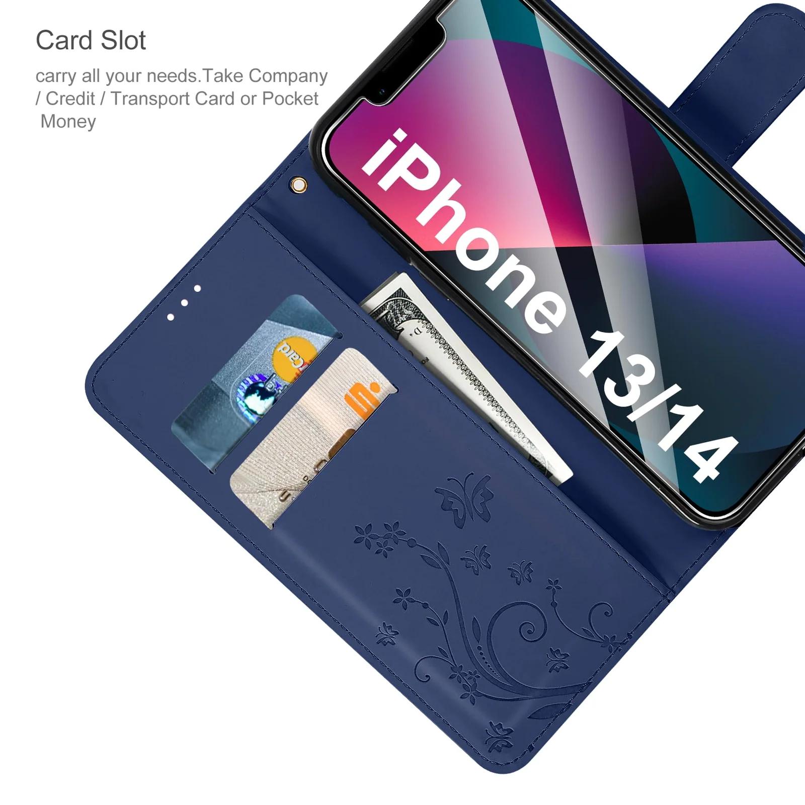 AROYI PU-nahast klapiga kaitseümbris iPhone 13/14, sinine – detailne vaade
