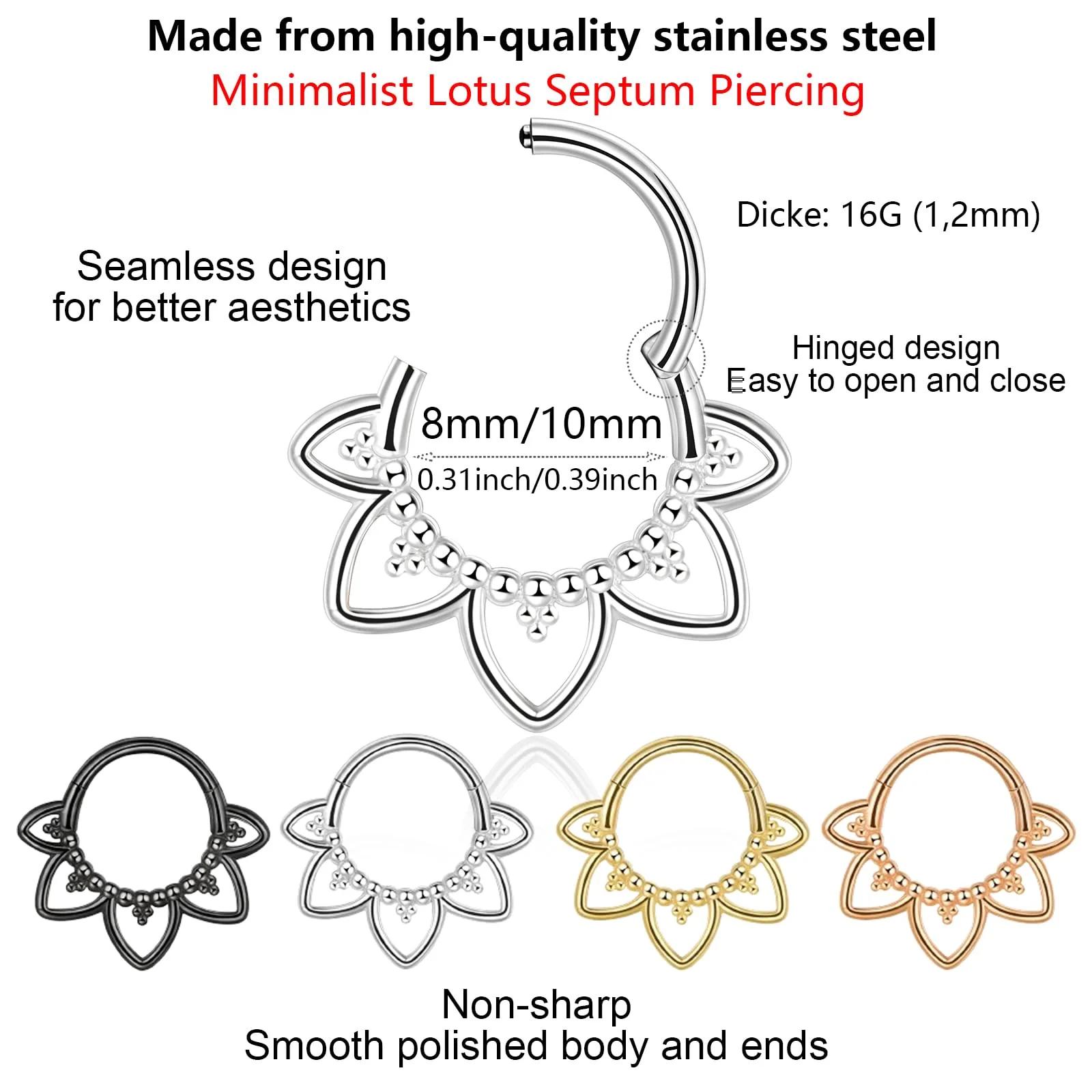 Lantine roosakuldne 16g lotus septum — nahasõbralik stiil – lisavaade