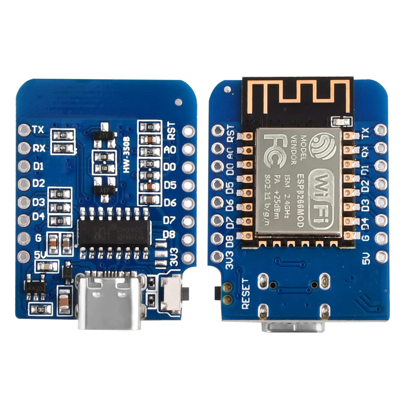 diymore ESP8266 arendusplaat koos WiFi ja Type-C toitega – detailne vaade