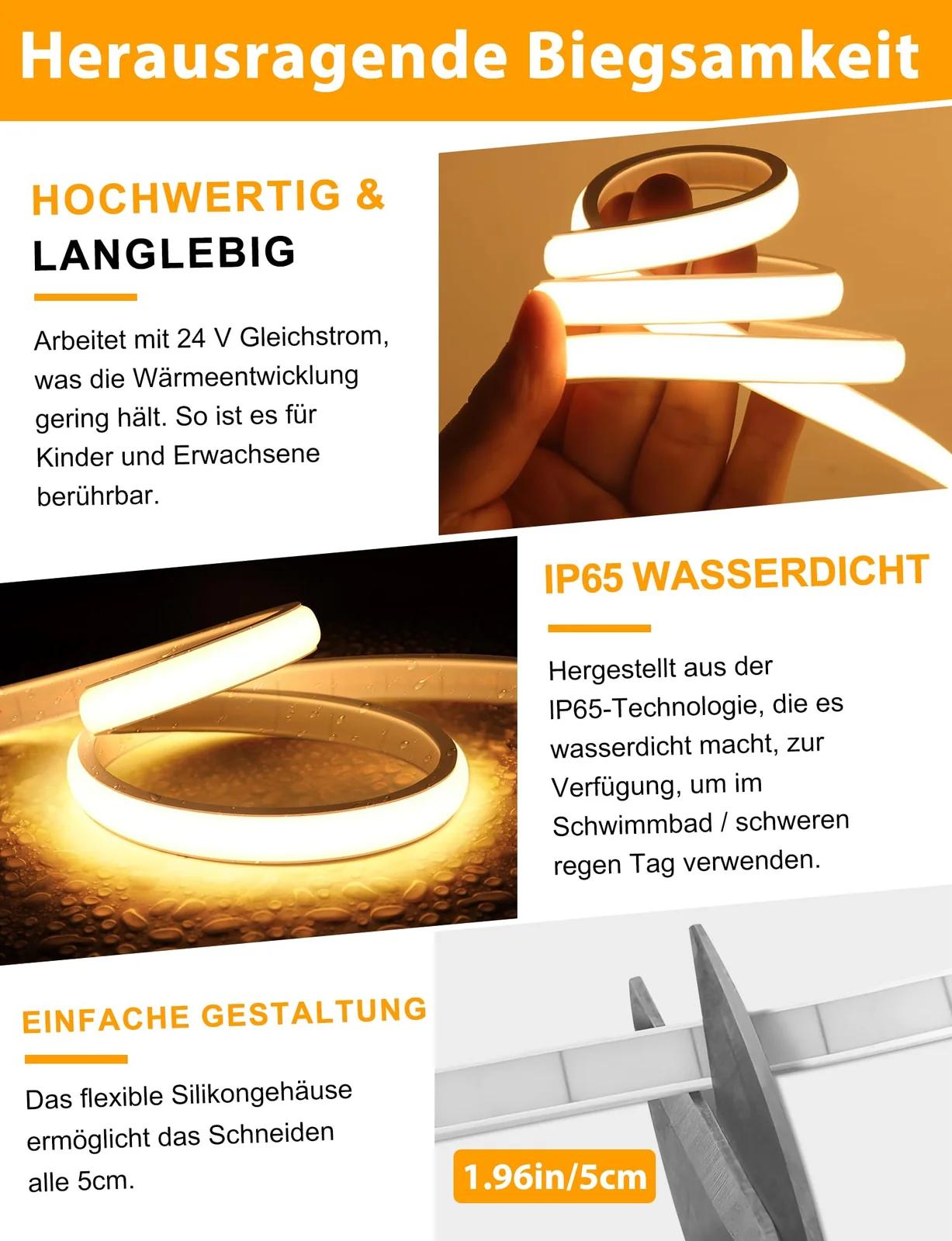 Lamomo soe COB LED-riba 5m, veekindel ja dimmitav – lisavaade