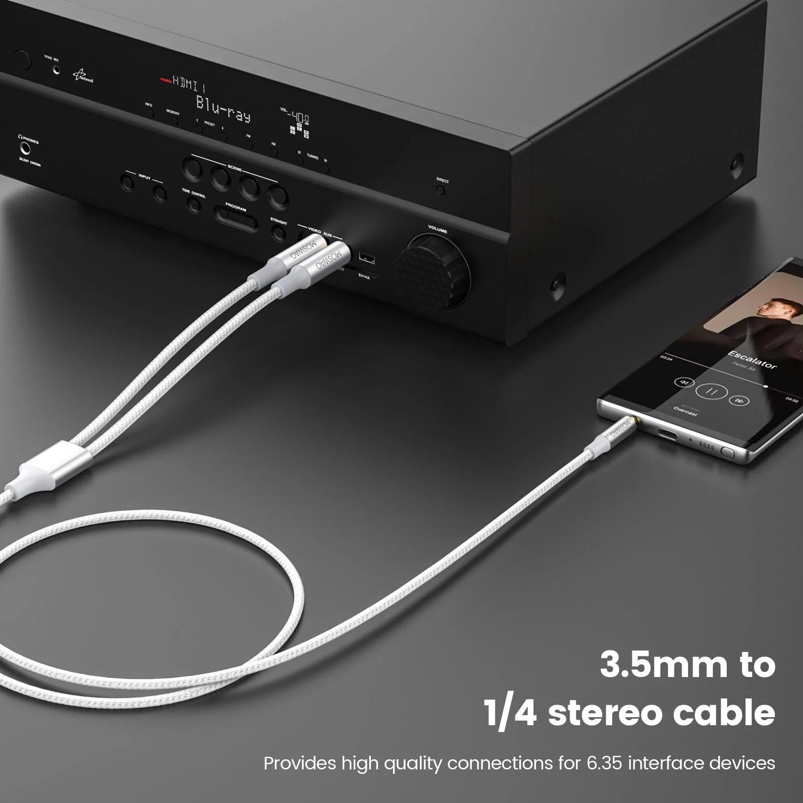 MOSWAG vastupidav 3,5 mm–2×6,35 mm audiokaabel — ideaalne ühendus – pakend ja tarvikud