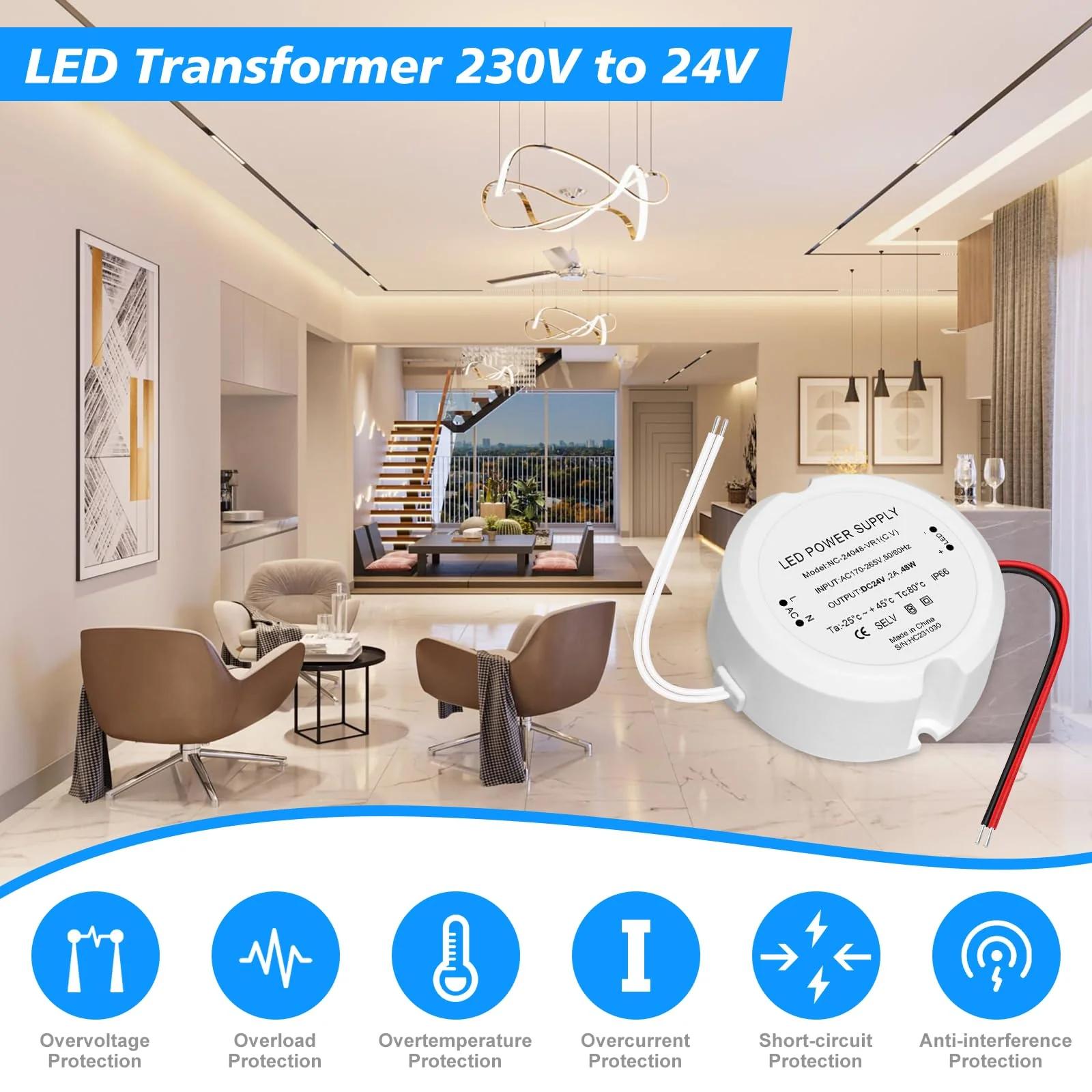 HNCY veekindel LED-trafo 24V 48W – kompaktne paigalduslahendus – detailne vaade