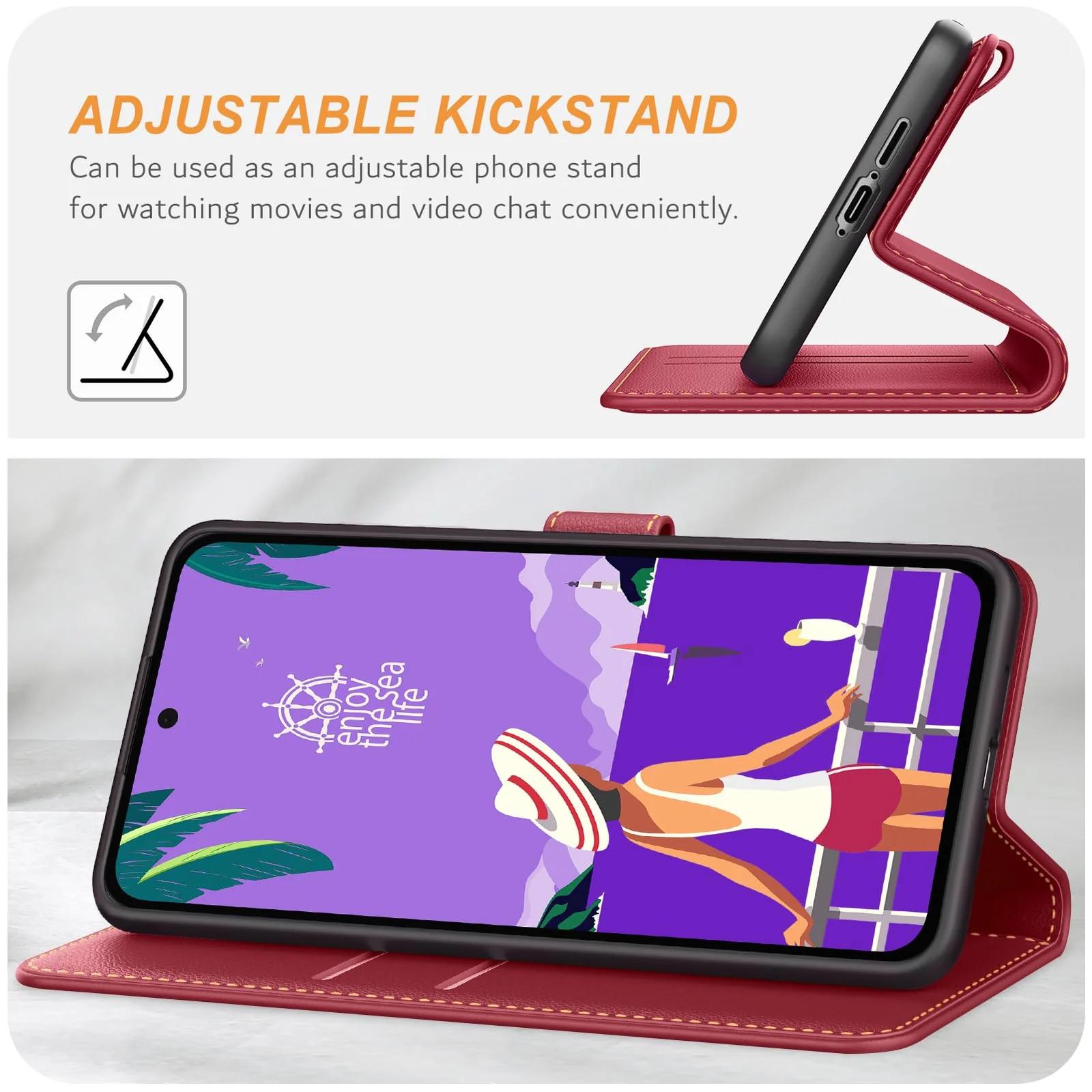 Ganbary nahkne klappkate Samsung Galaxy A55 5G — elegantne kaitse – kasutusnäide