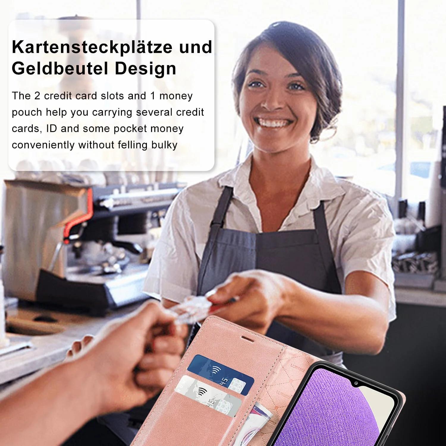 Ailicici pu-ne nahkümbris Galaxy A32 5G — rahakotiga kaitse – kasutusnäide