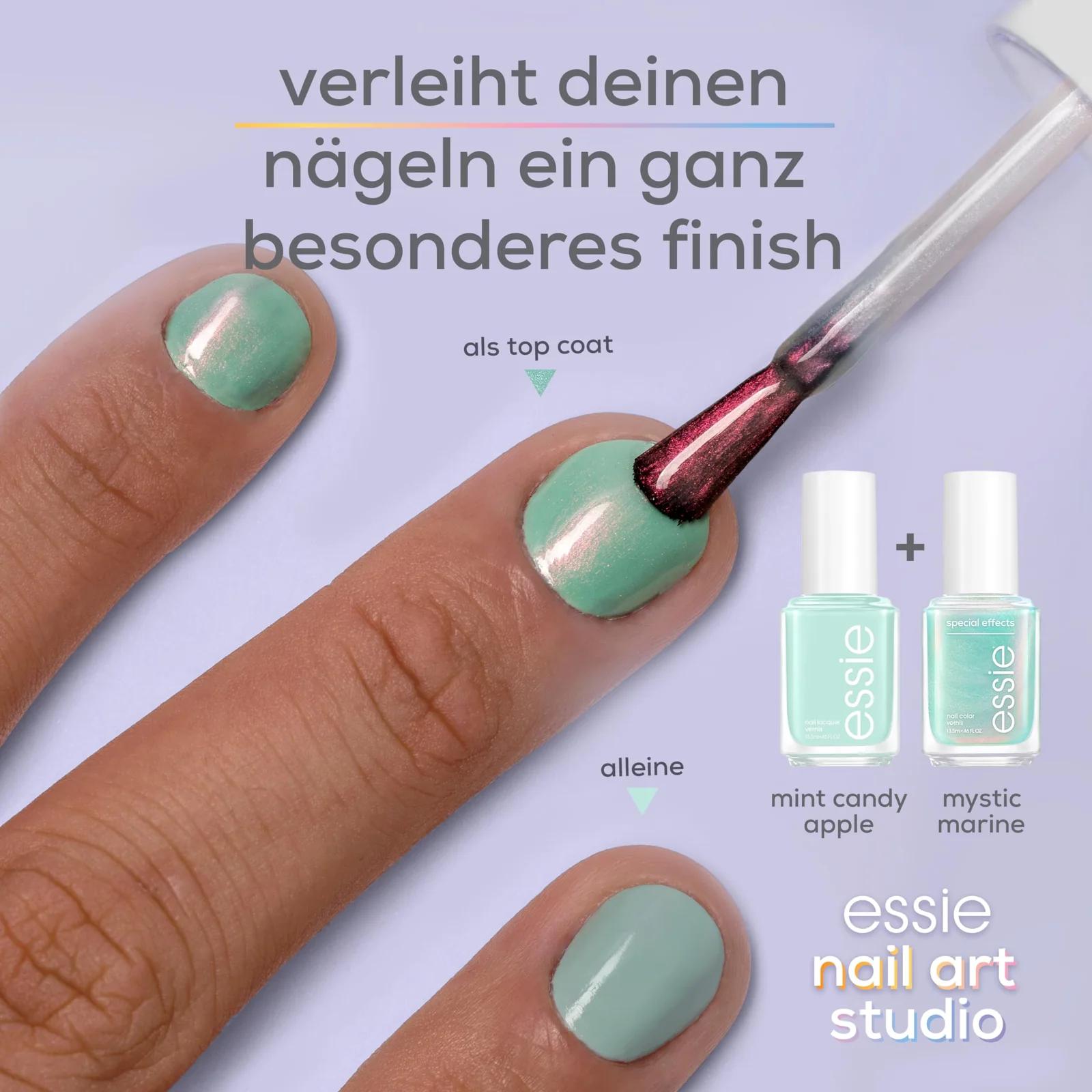 Essie salonikvaliteetne mystic marine küünelakk – sära – kasutusnäide
