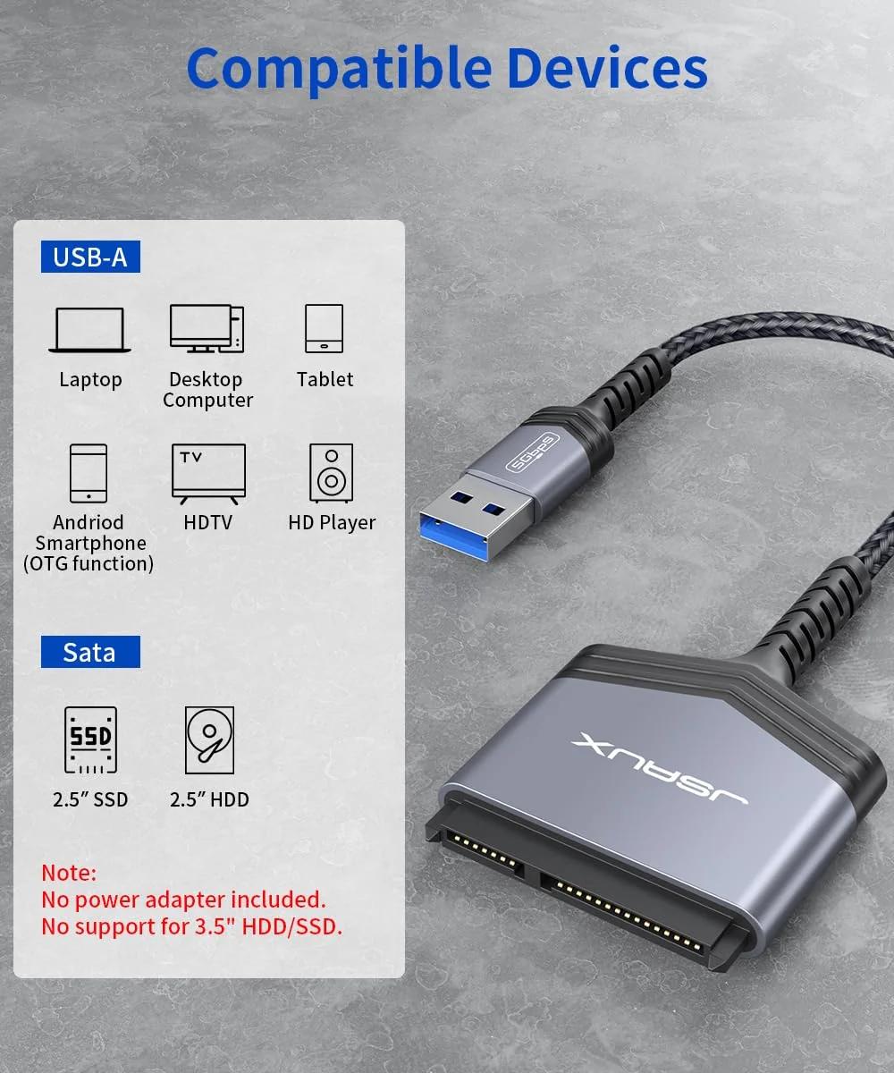 JSAUX kerge SATA–USB adapter 2,5″ SSD/HDD jaoks – kasutusnäide