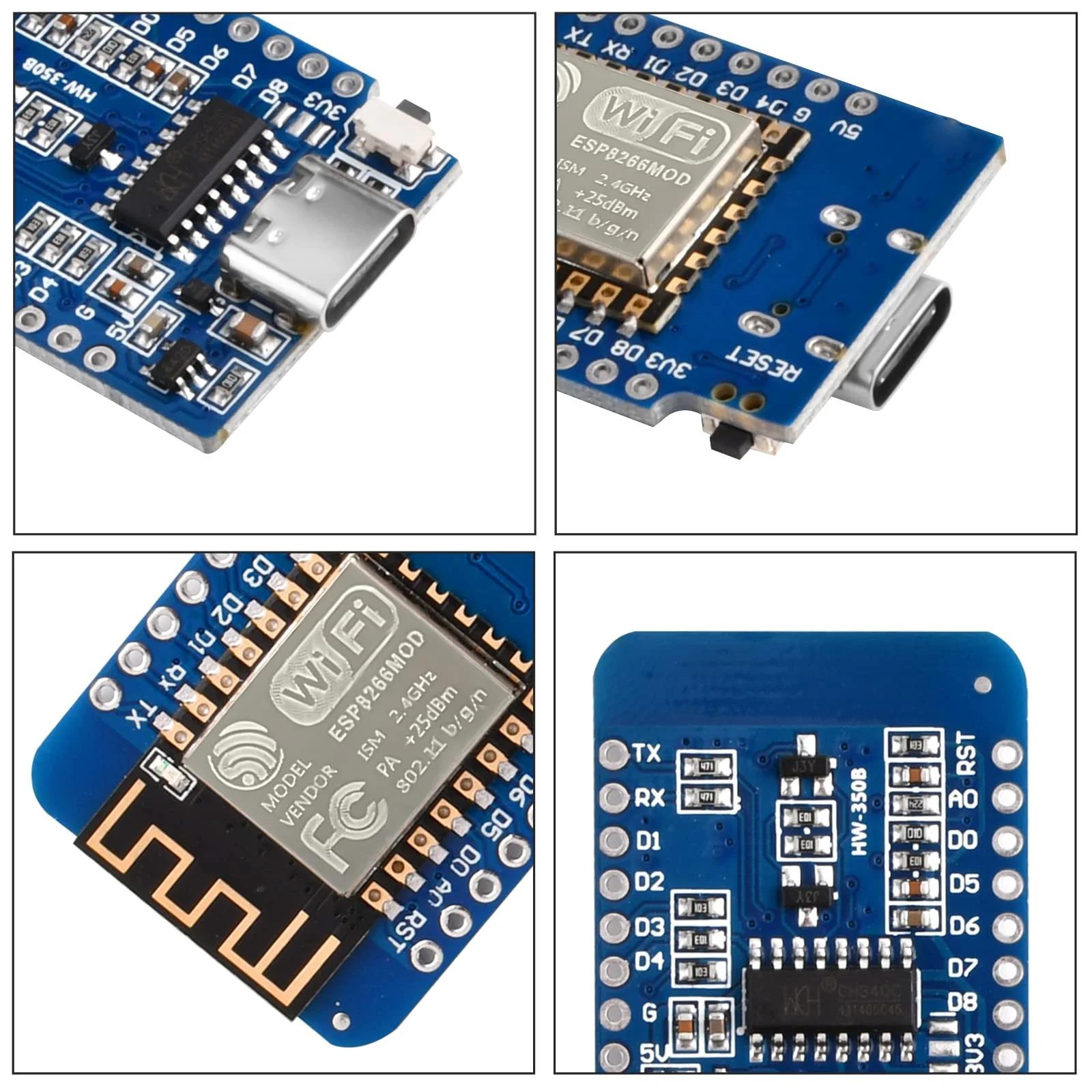 diymore ESP8266 arendusplaat koos WiFi ja Type-C toitega – pakend ja tarvikud