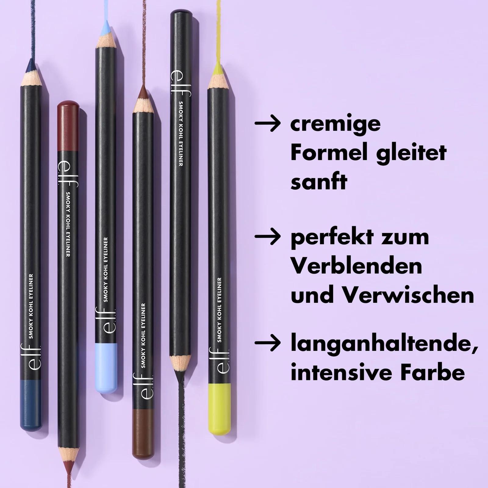 e.l.f. silmapliiats Smoky Kohl — siidine kajal smokey-efekt – pakend ja tarvikud