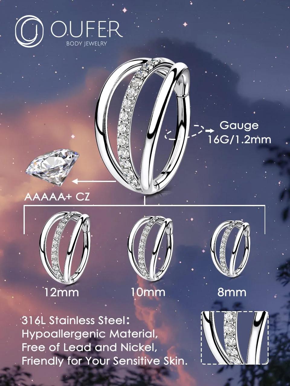 OUFER Body Piercing 316L helix hoop — hüpoallergeenne stiilne – pakend ja tarvikud
