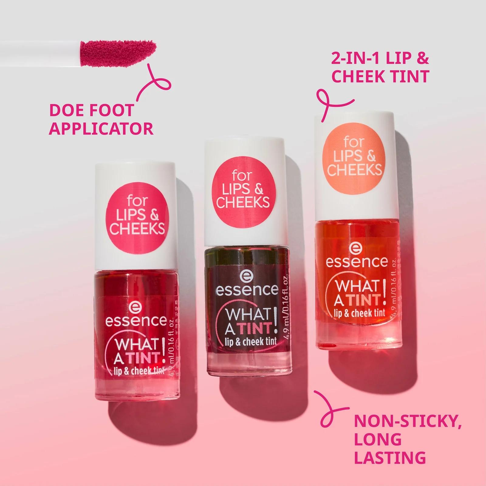 essence cosmetics naturaalne lip & cheek tint – Rouge ESS169 – pakend ja tarvikud
