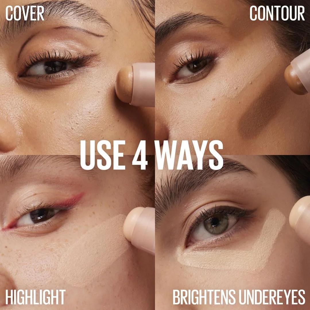 MAYBELLINE contour-kreemstick niisutava lifti efektiga – pakend ja tarvikud