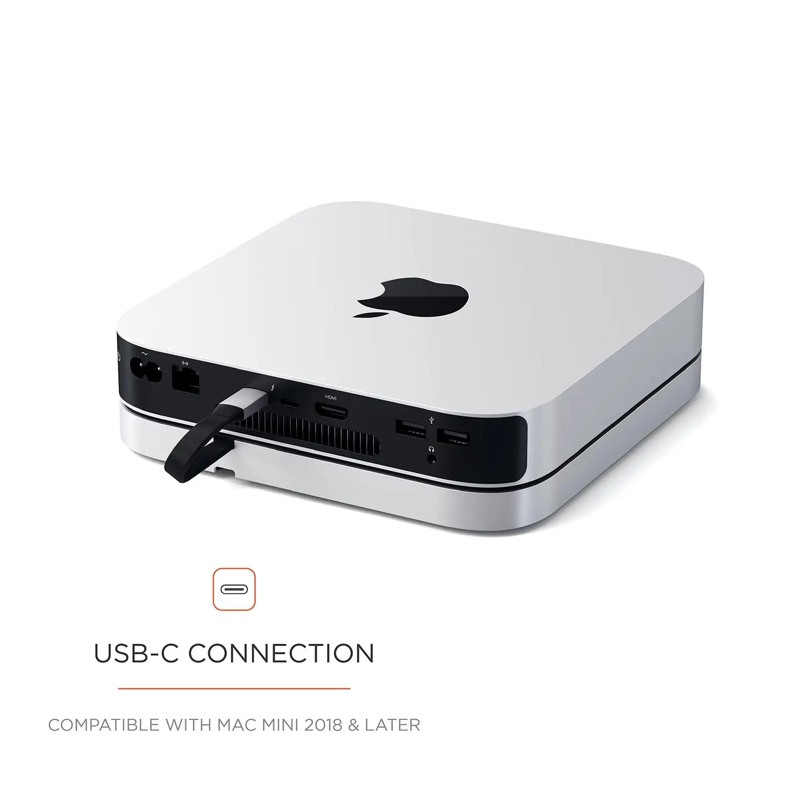 SATECHI alumiiniumist USB-C hub ja alus Mac mini jaoks – kasutusnäide