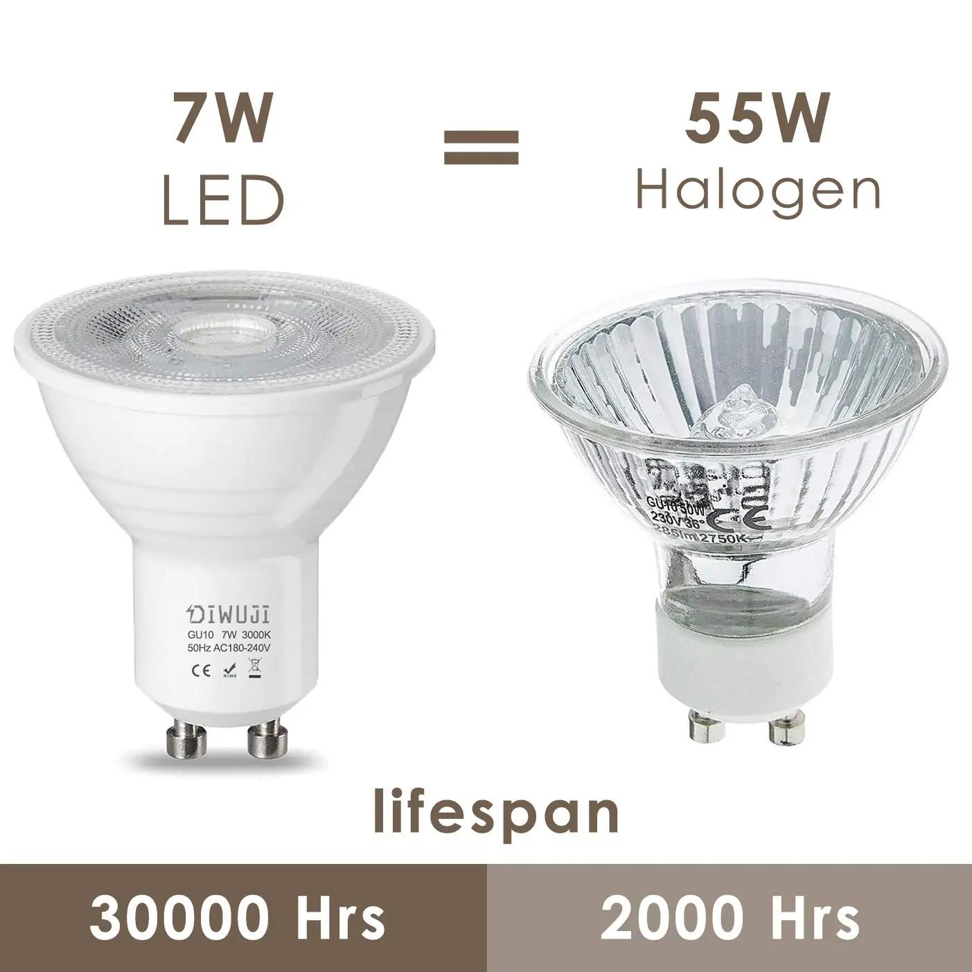 DIWUJI sooja valge GU10 LED-lamp 7W 10-pakk — energiasäästlik – kasutusnäide