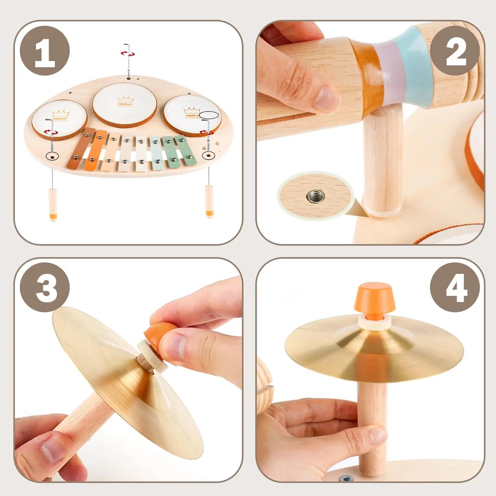 Vanplay puidust 9‑in‑1 laste trummikomplekt – Montessori mänguasi – pilt 6