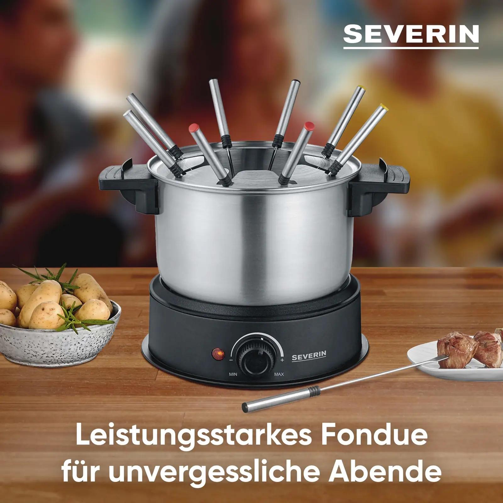 SEVERIN roostevaba elektrifondueset — vastupidav ja mitmekülgne – pakend ja tarvikud