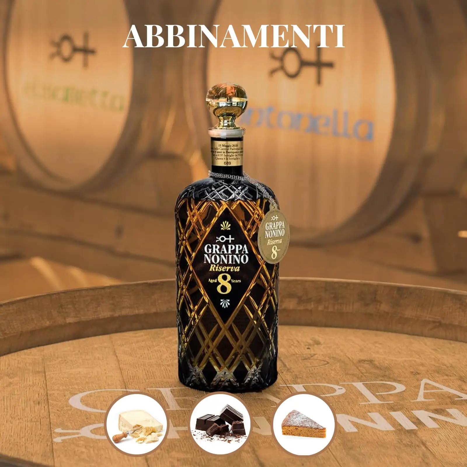 Nonino grappa riserva 8 aastat – elegantne kinkpudel 700 ml – kasutusnäide
