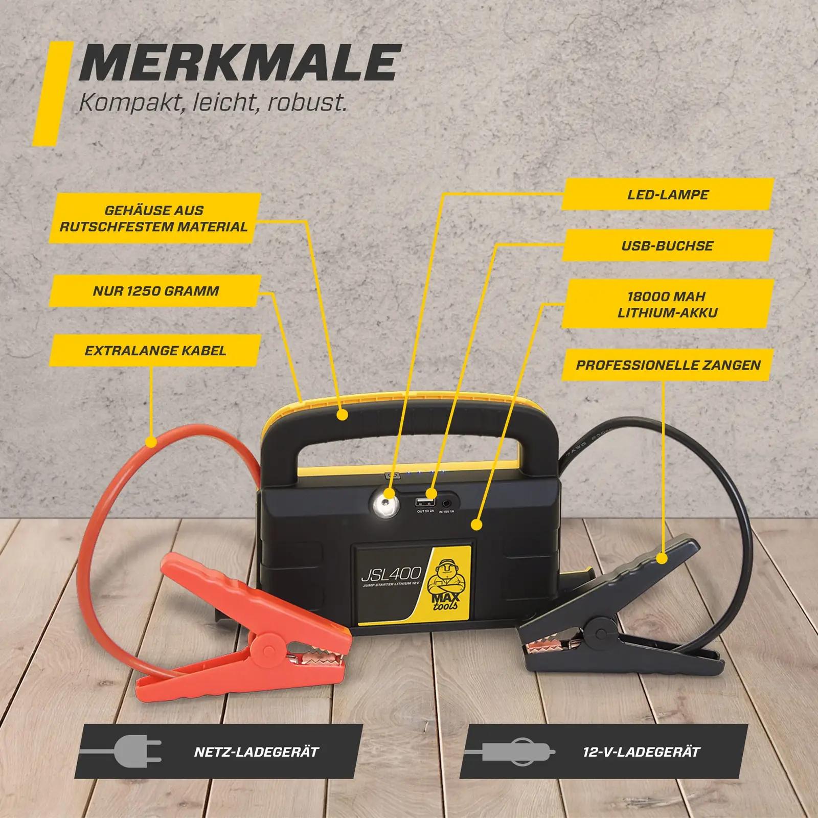 MAXTOOLS tugev 12 V starthäälestaja — kompaktne powerbank ja – detailne vaade