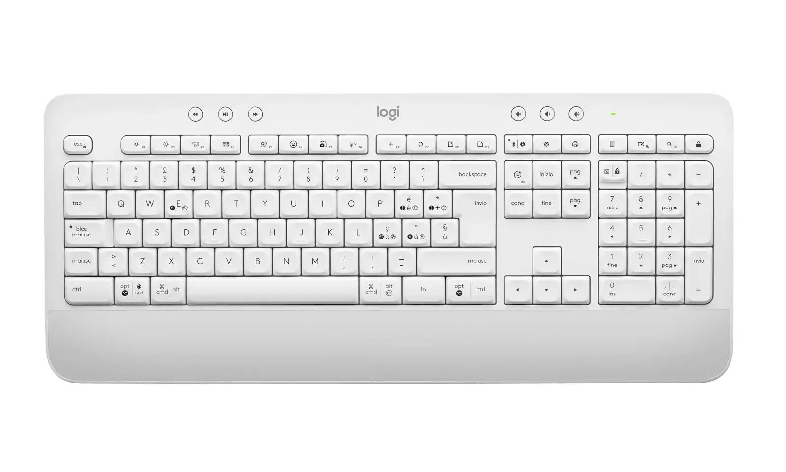 Logitech mugavustastatur Soft-Touch käetugiga — valge
