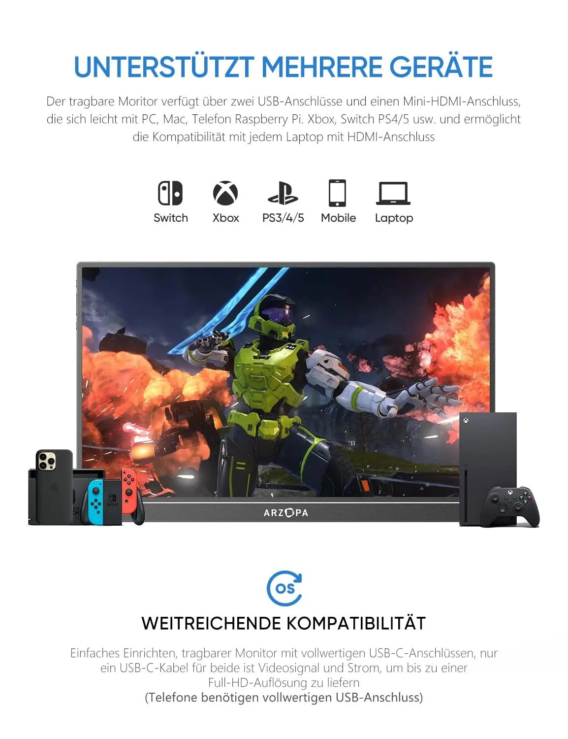 ARZOPA õhuke 16,1″ kaasaskantav monitor – ideaalne mängimiseks – lisavaade