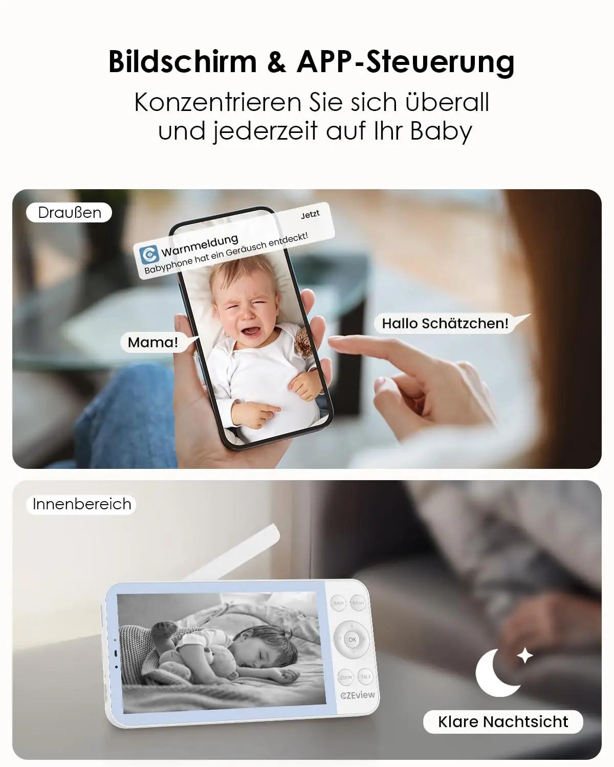 CZEview nutikas beebimonitor sinine – HD video ja öönägemine – pakend ja tarvikud