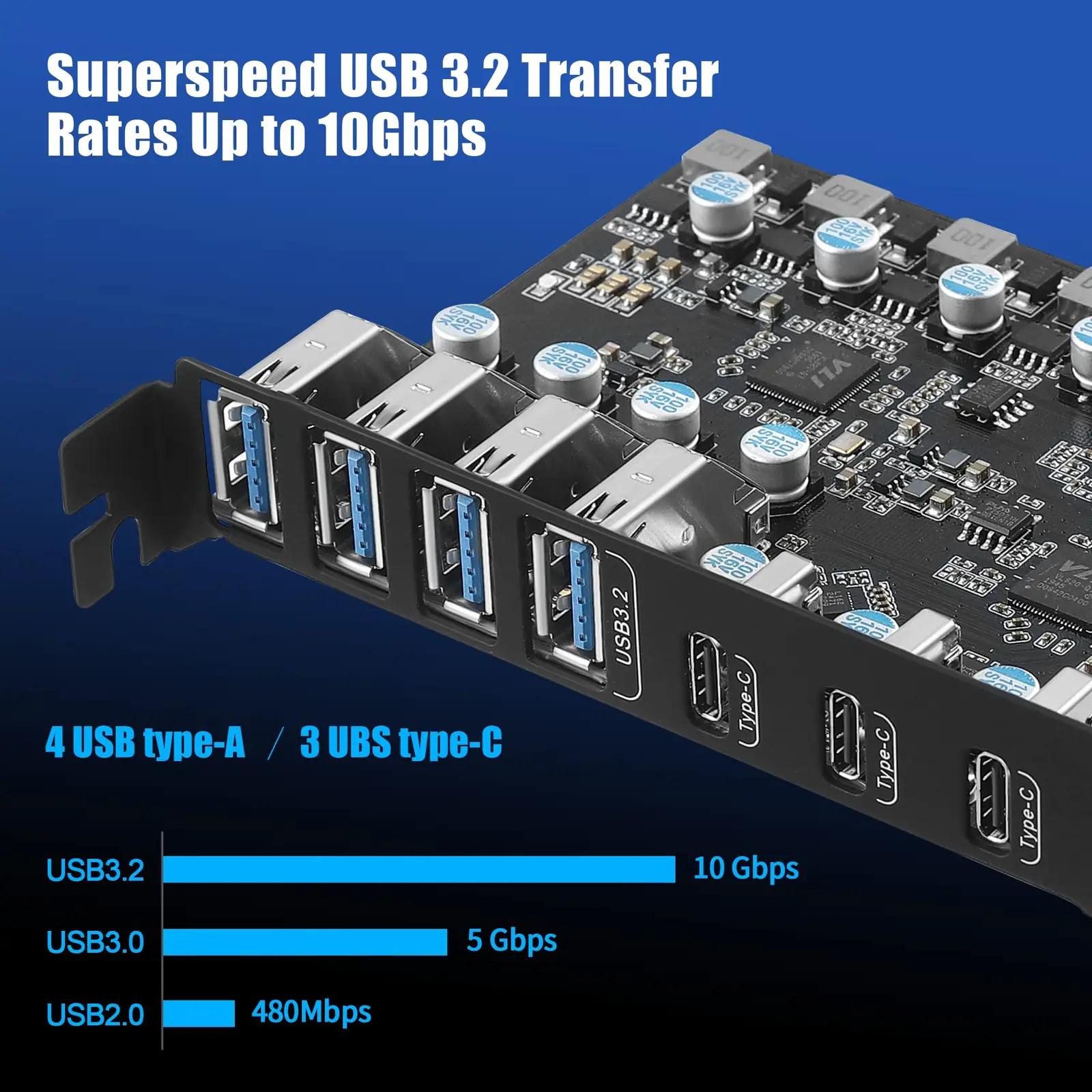 FARBOKO sisemine PCIe USB 3.2 kaart — kiire 7-portne lahendus – detailne vaade
