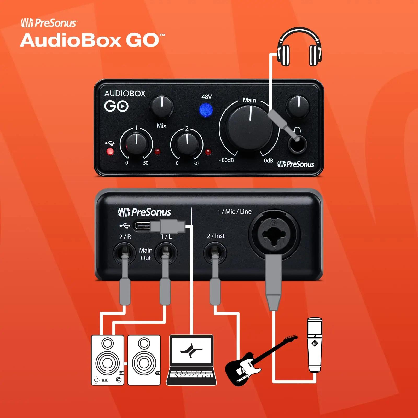 PreSonus muusikariistad ja dj‑seadmed AudioBox GO – pakend ja tarvikud