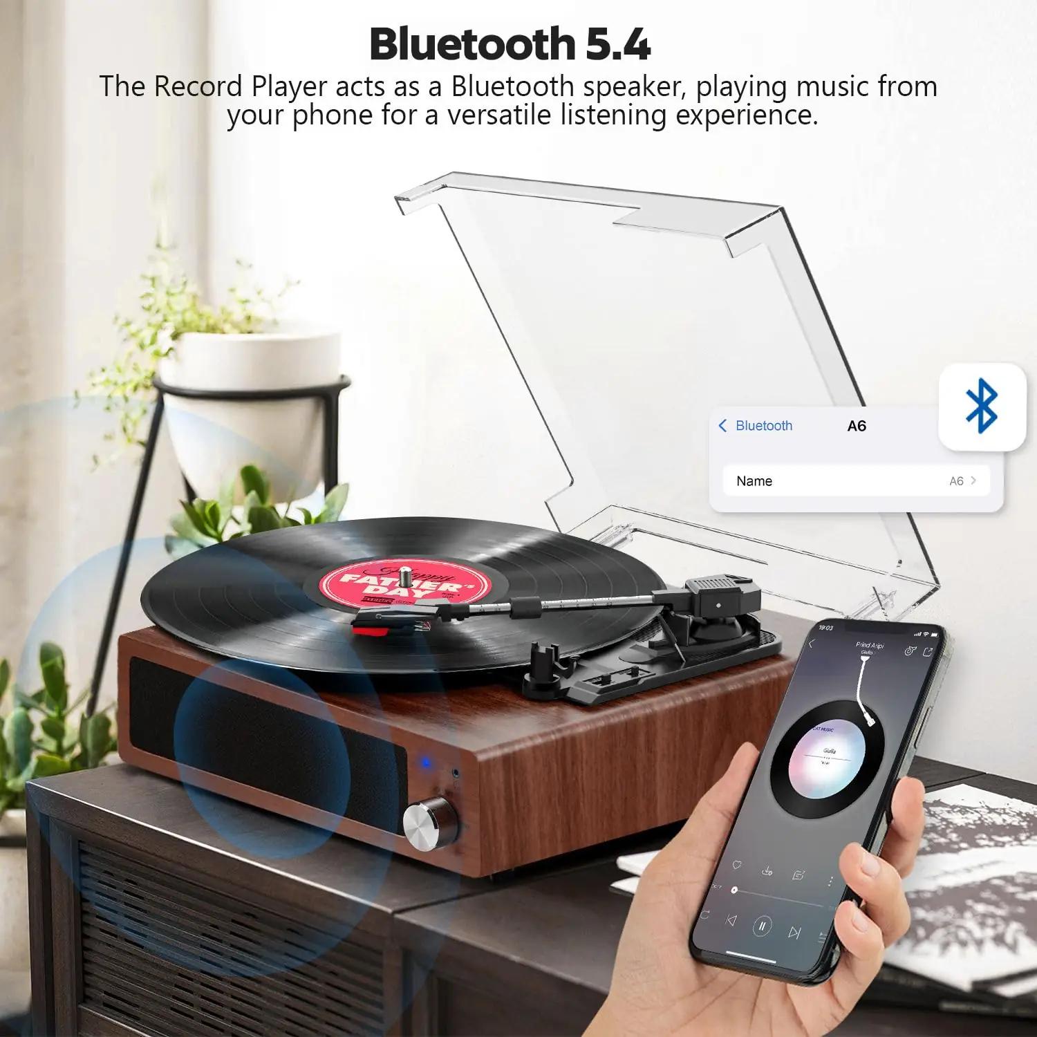 FYDEE puidust vinüülplaadimängija A6 – retro heli ja Bluetooth – lisavaade